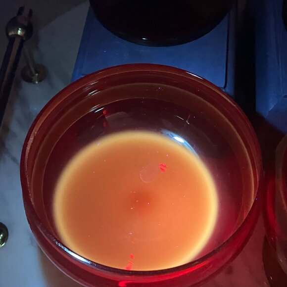 Vintage MCM Block Crystal Ruby And Amber Brandy Glasses With Cadmium Glow 1960's - Picture 8 of 17